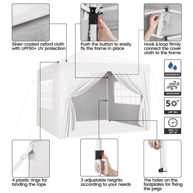Renwick 10x10 ft Pop Up Canopy Tent with 4 Sidewalls, White - Image 8