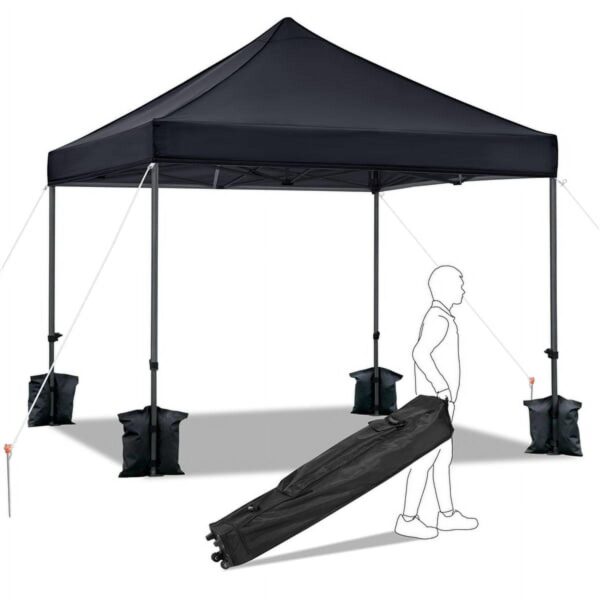 Renwick 10x10ft Commercial Pop Up Canopy Tent with Wheeled Carry Bag, Black