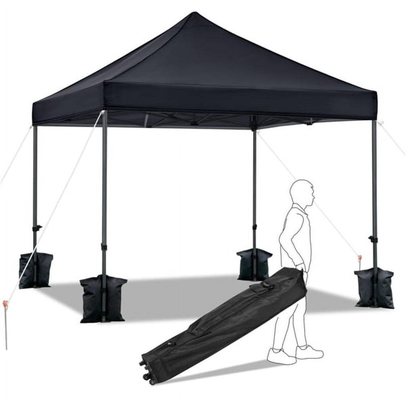 Renwick 10x10ft Commercial Pop Up Canopy Tent with Wheeled Carry Bag, Black