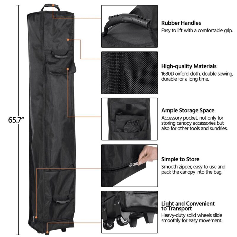 Renwick 10x10ft Commercial Pop Up Canopy Tent with Wheeled Carry Bag, Black - Image 6