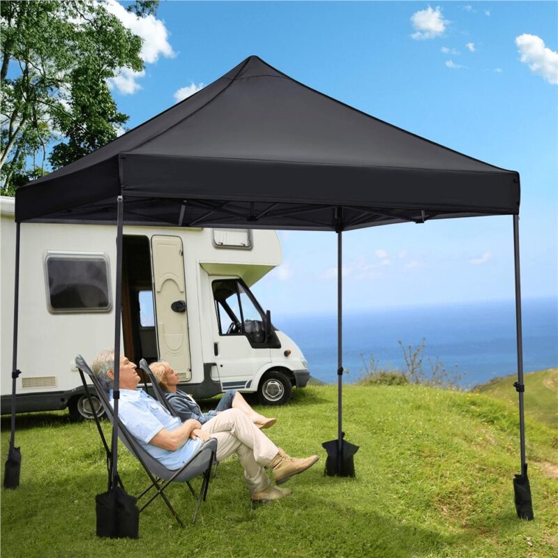 Renwick 10x10ft Commercial Pop Up Canopy Tent with Wheeled Carry Bag, Black - Image 7