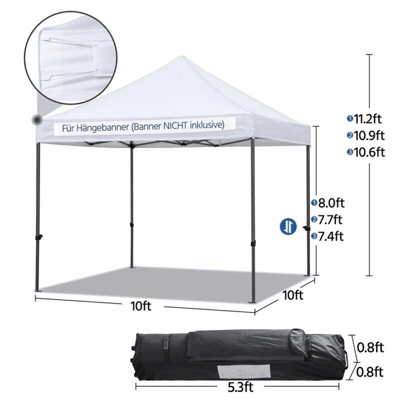 Renwick 10x10ft Heavy Duty Canopy Tent with Wheeled Carry Bag, White - Image 3