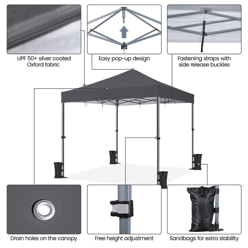 Renwick 12x12 Ft Instant Pop Up Canopy with One Push To Lock Setup Mechanism, Dark Gray - Image 8