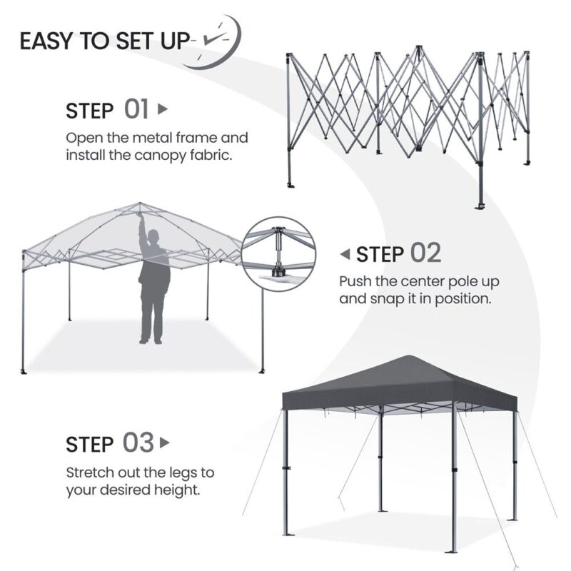 Renwick 12x12 Ft Instant Pop Up Canopy with One Push To Lock Setup Mechanism, Dark Gray - Image 9