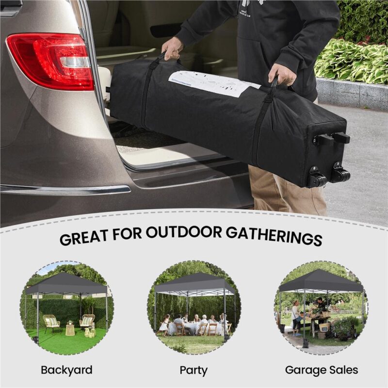 Renwick 12x12 Ft Instant Pop Up Canopy with One Push To Lock Setup Mechanism, Dark Gray - Image 4