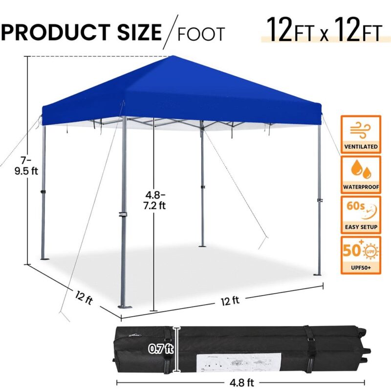 Renwick 12x12ft Pop-up Canopy Tent, Blue - Image 4