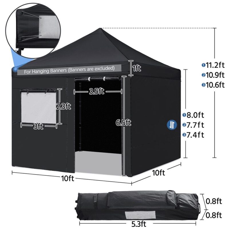 Renwick Outdoor 10x10 ft Pop Up Commercial Canopy Tent, Black - Image 3