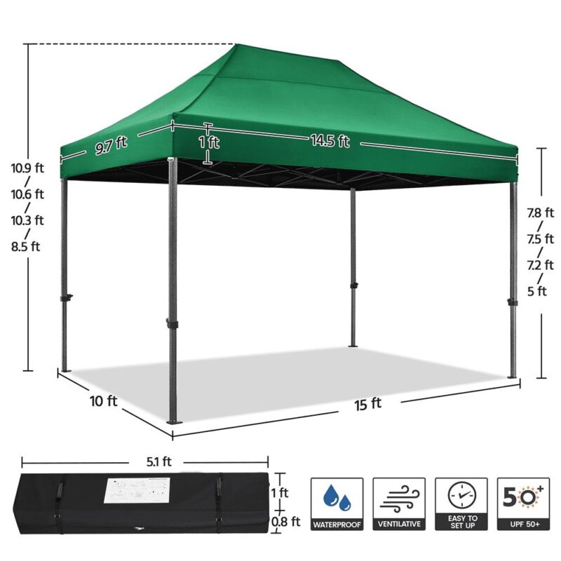 Renwick Pop Up Commercial Canopy Tent with Roller Bag, Dark Green - Image 8