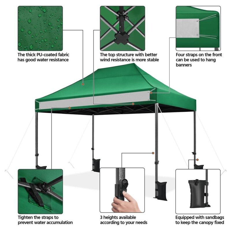 Renwick Pop Up Commercial Canopy Tent with Roller Bag, Dark Green - Image 5