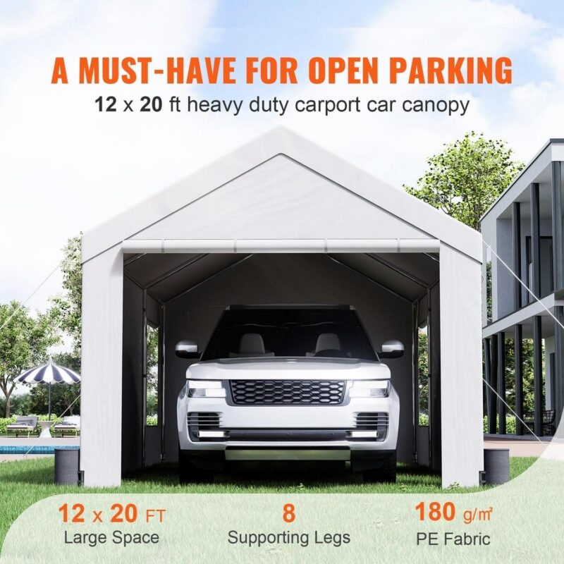 SKYSHALO 12ft x 20ft White Outdoor Car Canopy, Side Wall and UV Resistant - Image 2