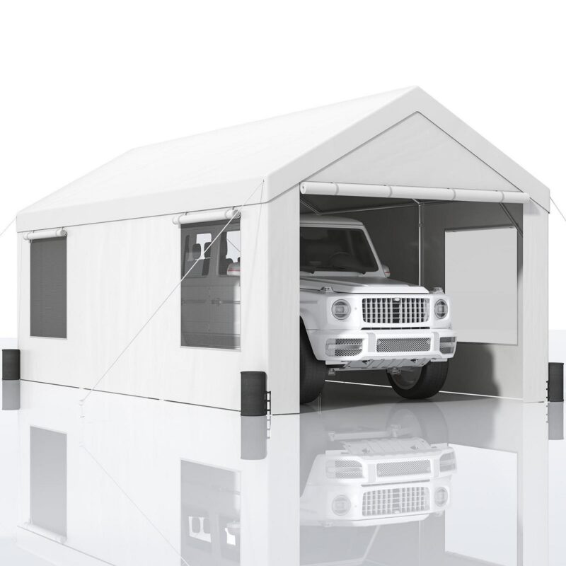 SKYSHALO 12ft x 20ft White Outdoor Car Canopy, Side Wall and UV Resistant - Image 9