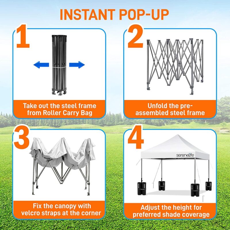 SereneLife 10x10 Commercial Instant Shelter Foldable/Collapsible Sunshade Canopy Pop Up Tent White - Image 2