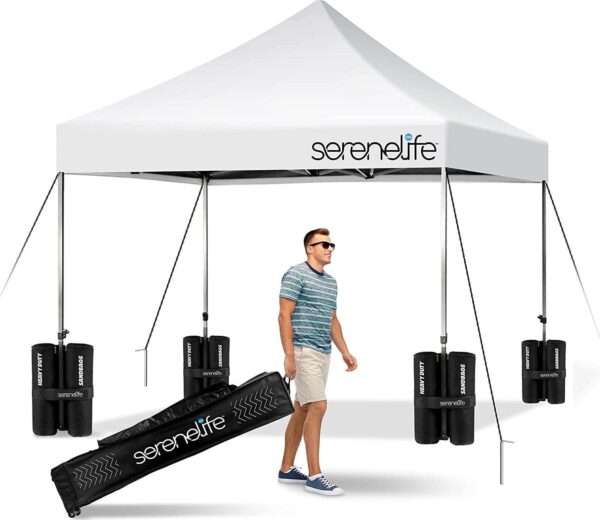 SereneLife 10x10 Commercial Instant Shelter Foldable/Collapsible Sunshade Canopy Pop Up Tent White
