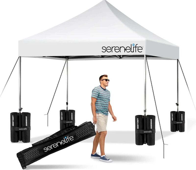 SereneLife 10x10 Commercial Instant Shelter Foldable/Collapsible Sunshade Canopy Pop Up Tent White