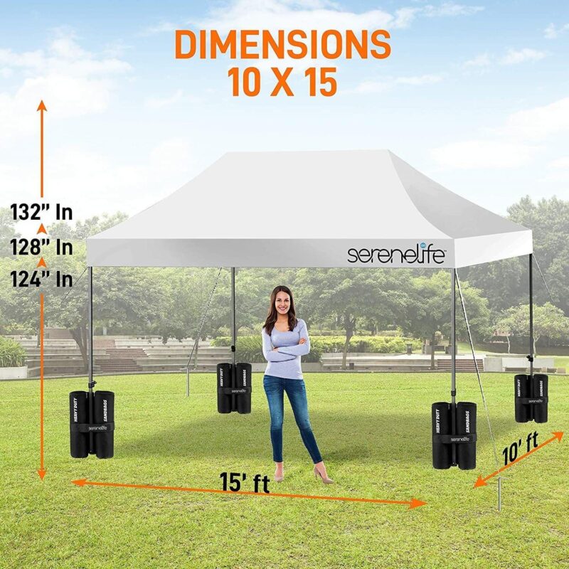 SereneLife 10x15 Commercial Instant Shelter Foldable/Collapsible Sunshade Canopy Pop Up Tent, White - Image 7