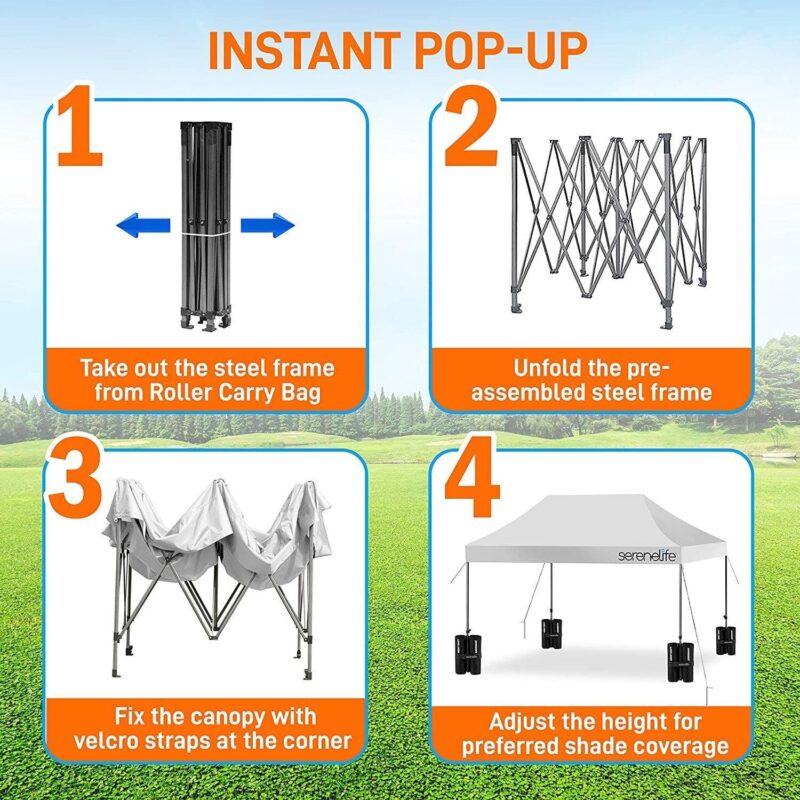 SereneLife 10x15 Commercial Instant Shelter Foldable/Collapsible Sunshade Canopy Pop Up Tent, White - Image 5