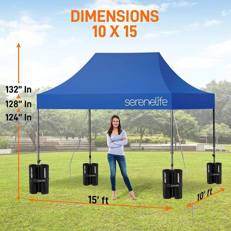 SereneLife 10x15 Instant Shelter Foldable/Collapsible Sunshade Canopy Pop up Tent (Navy Blue) - Image 7