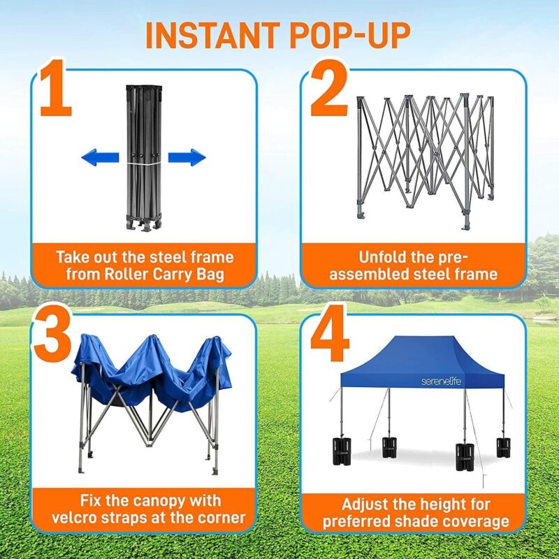 SereneLife 10x15 Instant Shelter Foldable/Collapsible Sunshade Canopy Pop up Tent (Navy Blue) - Image 5