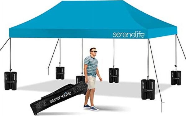 SereneLife Pop Commercial Instant Shelter-Waterproof Polyester Tent W/ Wheeled Sandbag, (Sky Blue)