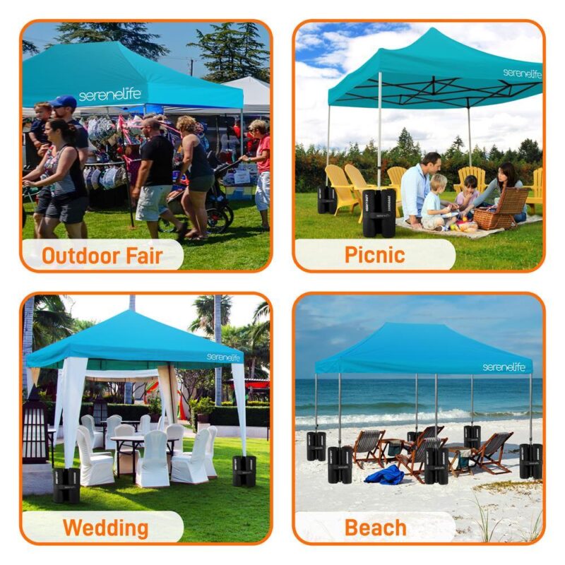 SereneLife Pop Commercial Instant Shelter-Waterproof Polyester Tent W/ Wheeled Sandbag, (Sky Blue) - Image 3