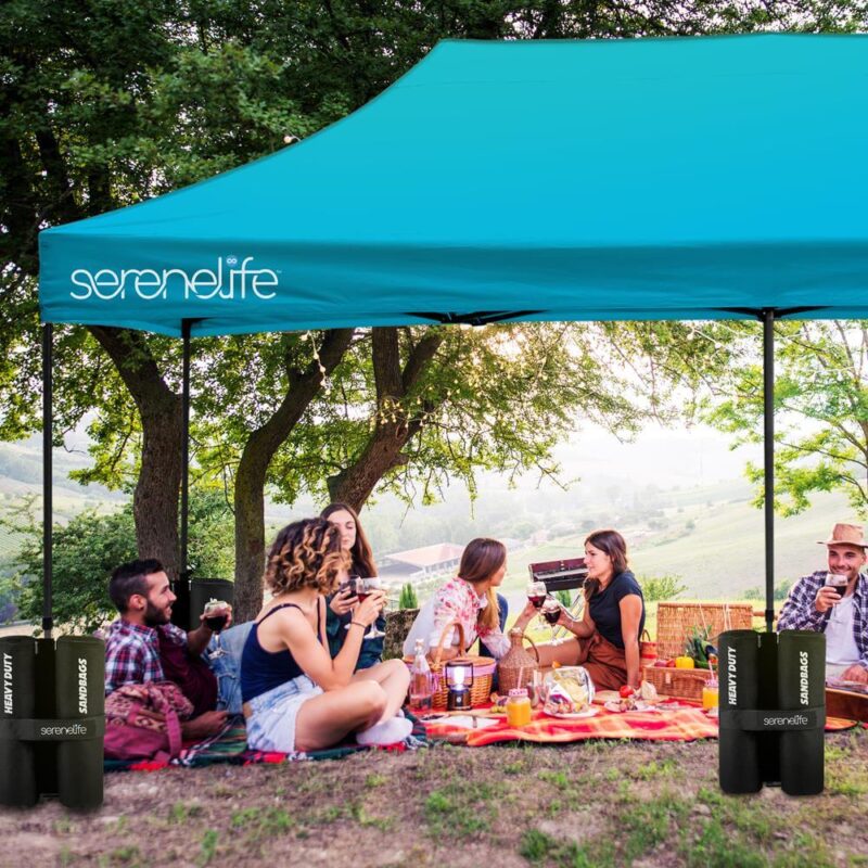 SereneLife Pop Commercial Instant Shelter-Waterproof Polyester Tent W/ Wheeled Sandbag, (Sky Blue) - Image 5