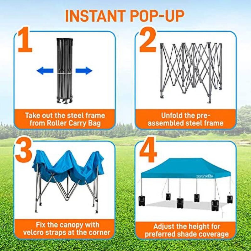 SereneLife Pop Commercial Instant Shelter-Waterproof Polyester Tent W/ Wheeled Sandbag, (Sky Blue) - Image 2