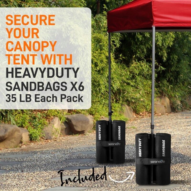 SereneLife Pop Up Tent Commercial Instant Shelter - Waterproof Polyester Tent with Portable Wheeled Carry Bag and Sand Bag, 10 x 20 ft. (Red) - Image 4
