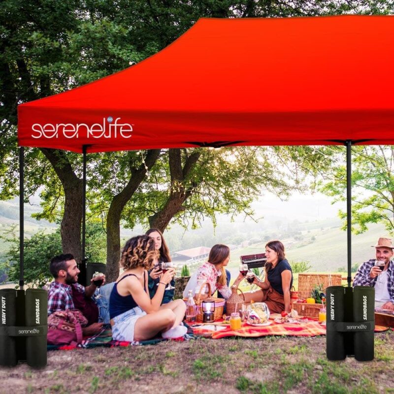 SereneLife Pop Up Tent Commercial Instant Shelter - Waterproof Polyester Tent with Portable Wheeled Carry Bag and Sand Bag, 10 x 20 ft. (Red) - Image 7