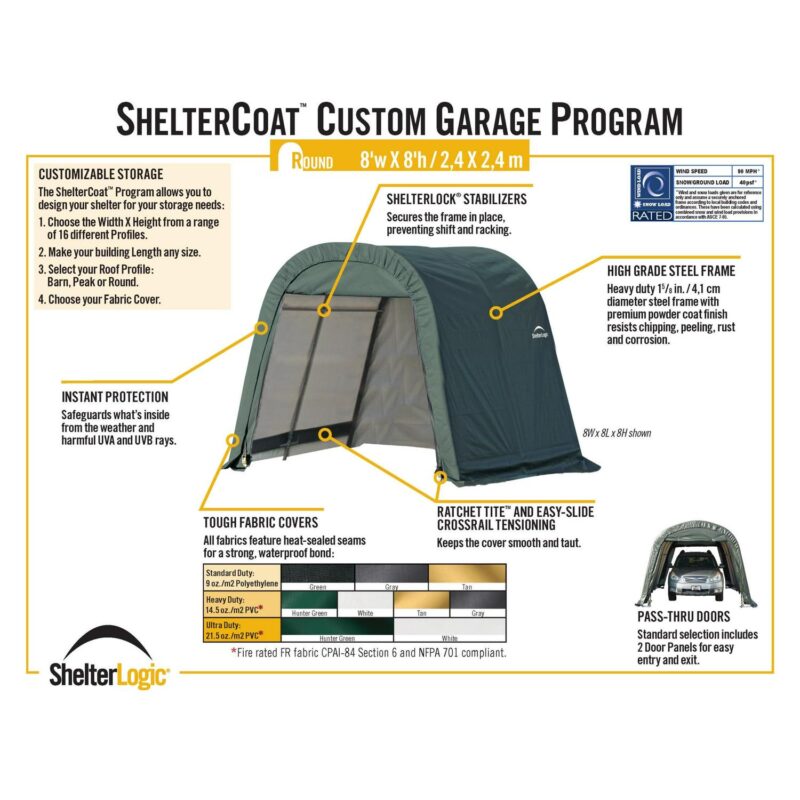 ShelterCoat 8 x 12 ft. Wind and Snow Rated Garage Round Gray STD - Image 4