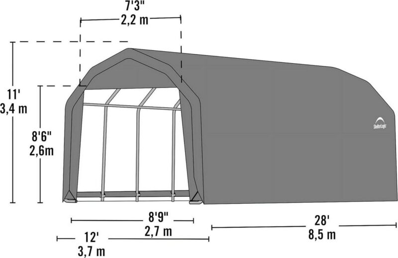 ShelterLogic 90254 12x28x11 Barn Shelter- Green Cover - Image 4
