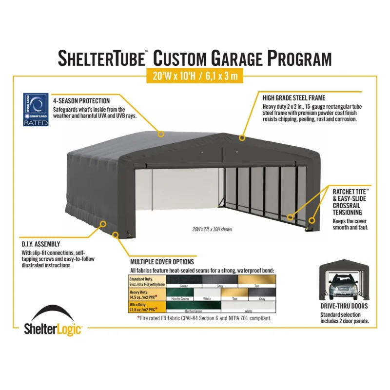 ShelterTube Wind and Snow-Load Rated Garage, 20x23x10 Gray - Image 5
