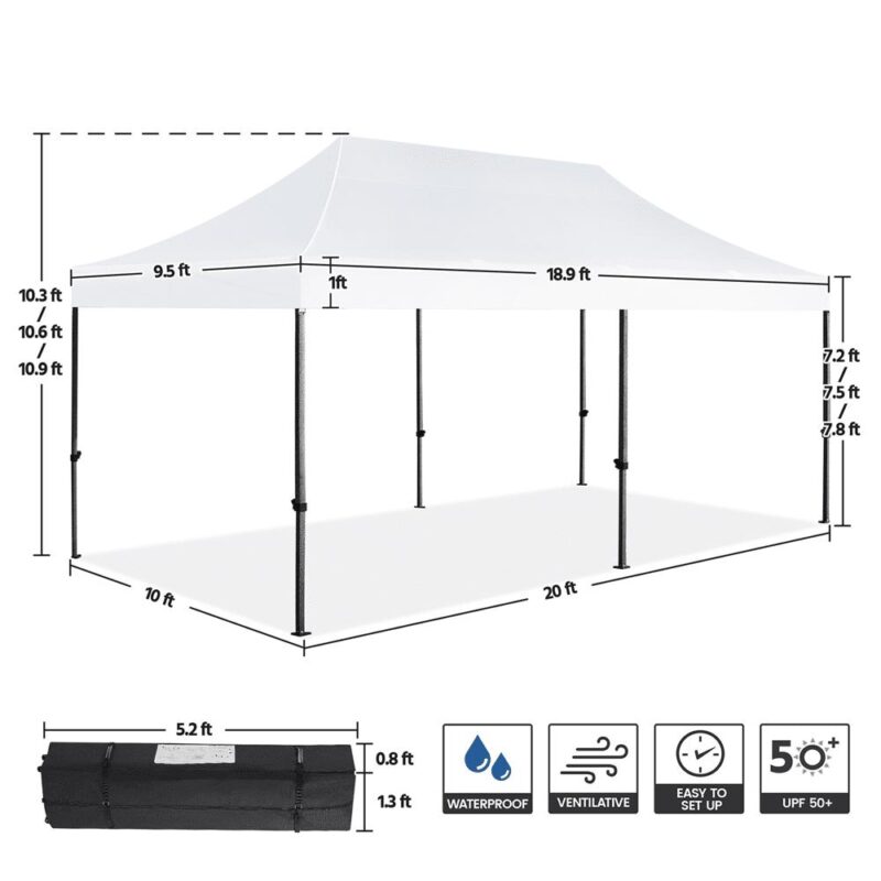 Smile Mart 10A 20 FT Height Adjustable Pop-up Canopy with Wheeled Carry Bag, White - Image 6