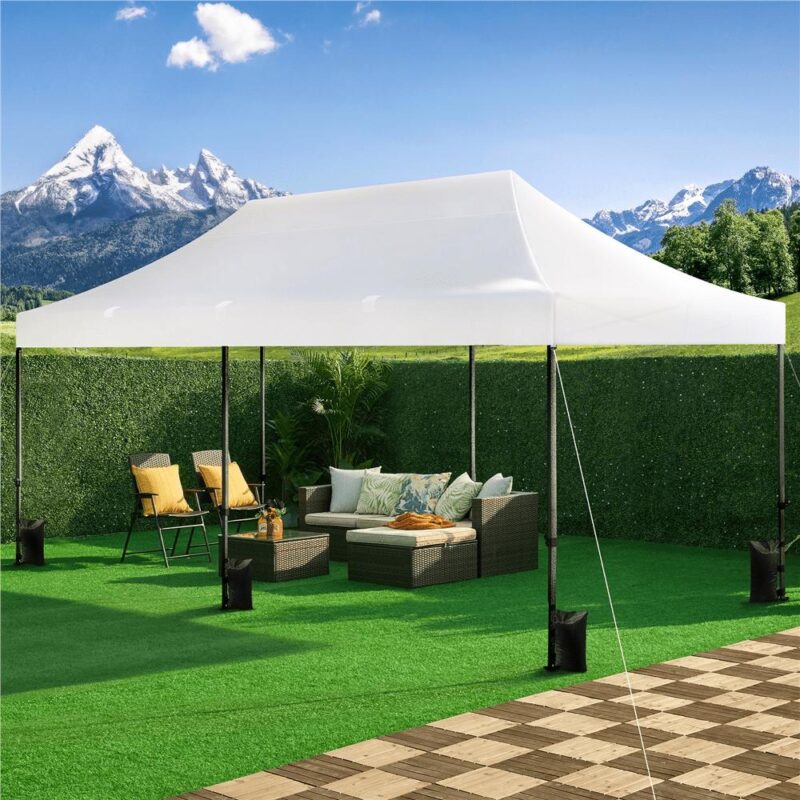 Smile Mart 10A 20 FT Height Adjustable Pop-up Canopy with Wheeled Carry Bag, White - Image 3