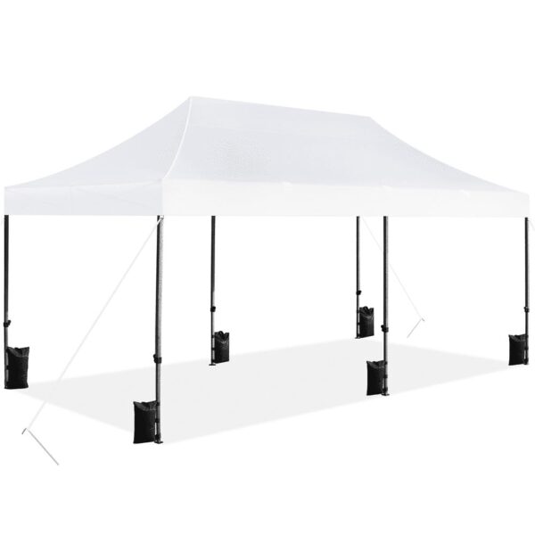 Smile Mart 10A 20 FT Height Adjustable Pop-up Canopy with Wheeled Carry Bag, White