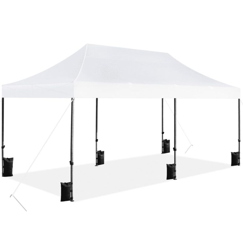 Smile Mart 10A 20 FT Height Adjustable Pop-up Canopy with Wheeled Carry Bag, White