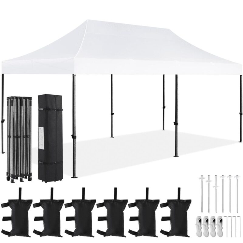 Smile Mart 10A 20 FT Height Adjustable Pop-up Canopy with Wheeled Carry Bag, White - Image 4