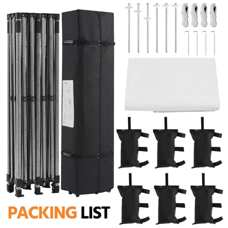 Smile Mart 10A 20 FT Height Adjustable Pop-up Canopy with Wheeled Carry Bag, White - Image 8