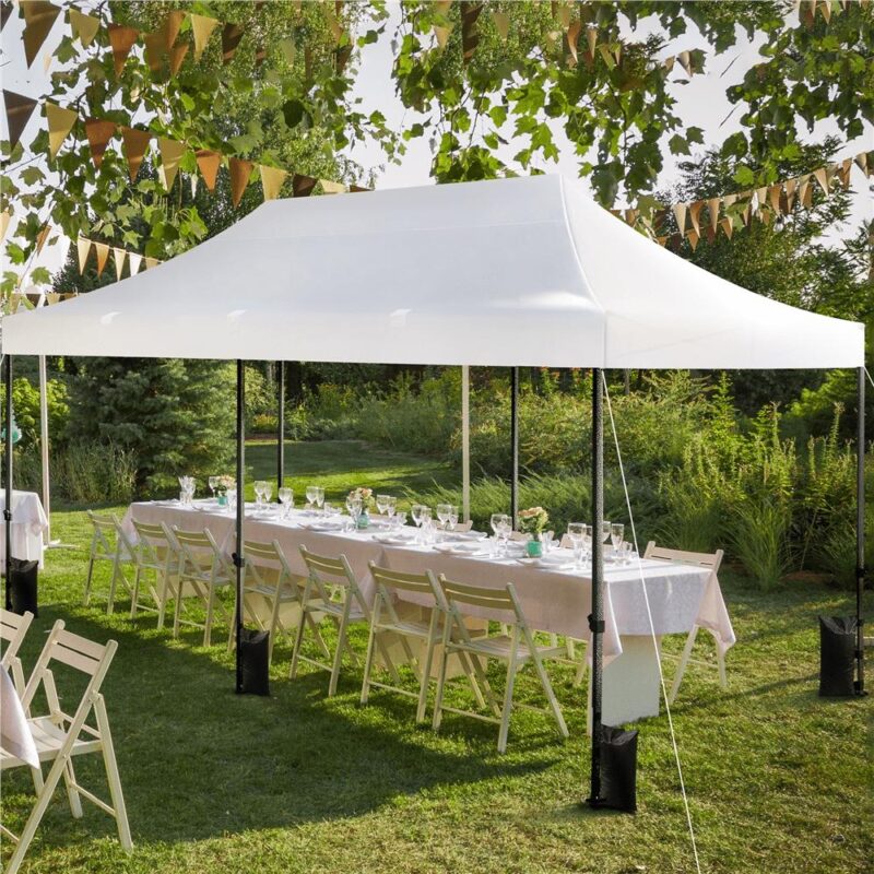 Smile Mart 10A 20 FT Height Adjustable Pop-up Canopy with Wheeled Carry Bag, White - Image 2