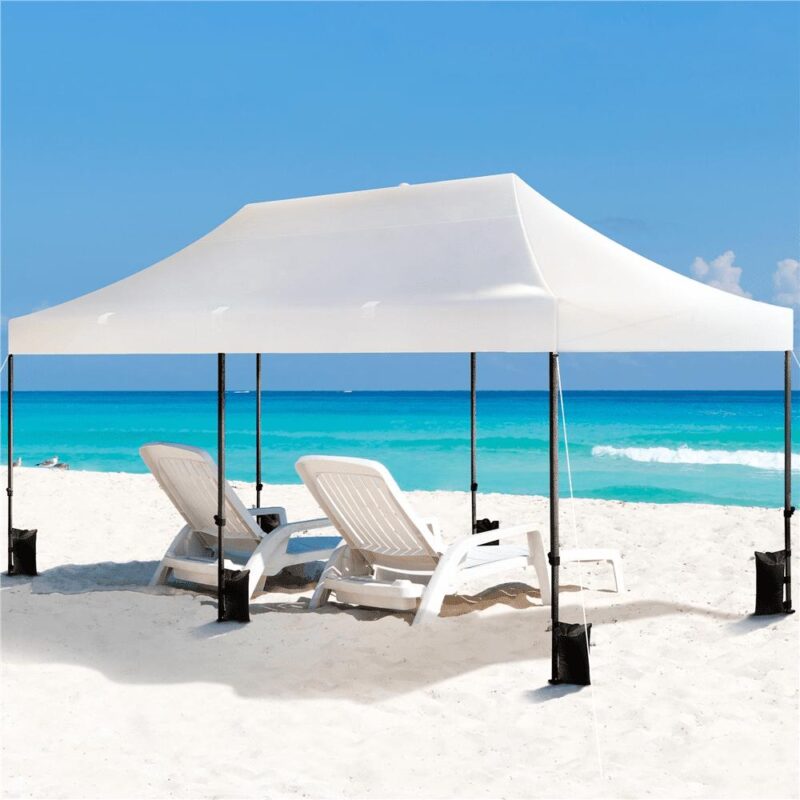 Smile Mart 10A 20 FT Height Adjustable Pop-up Canopy with Wheeled Carry Bag, White - Image 9