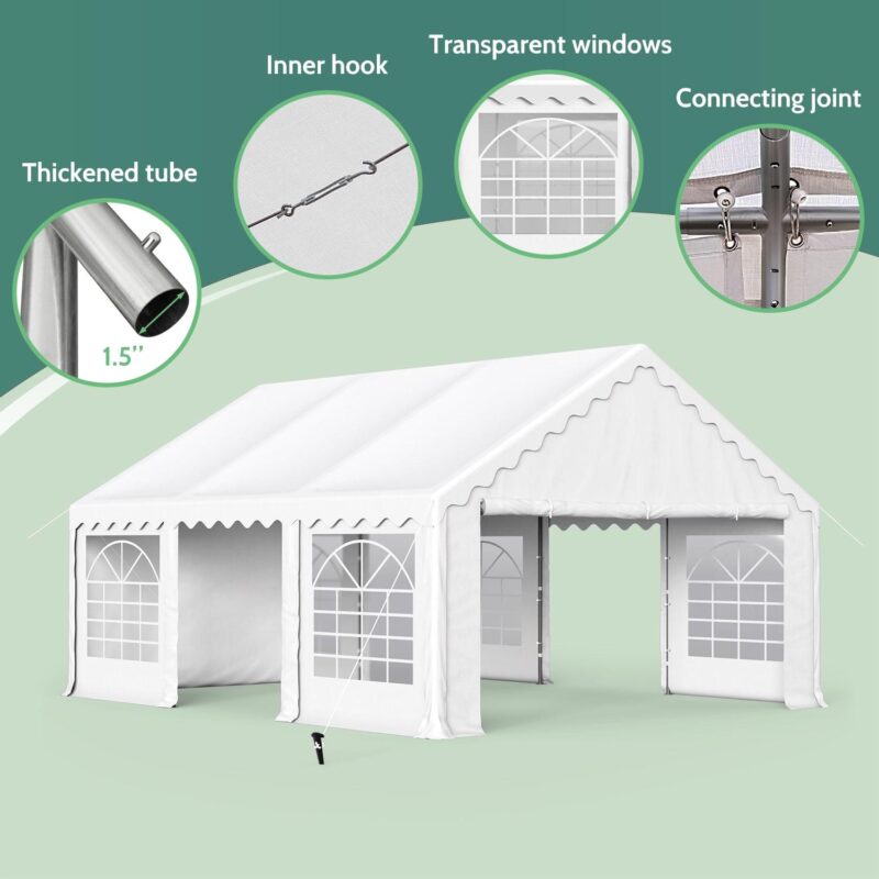 Summit Living 16' X 20' Outdoor Party Tent Heavy Duty Event Canopy Tents with 6 Removable Sidewalls White - Image 5