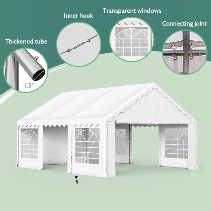 Summit Living 16' X 20' Outdoor Party Tent Heavy Duty Event Canopy Tents with 6 Removable Sidewalls White - Image 5