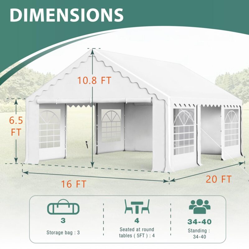 Summit Living 16' X 20' Outdoor Party Tent Heavy Duty Event Canopy Tents with 6 Removable Sidewalls White - Image 7