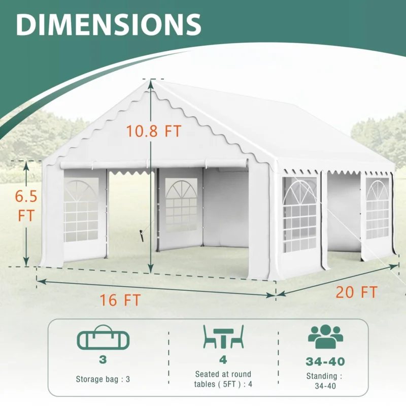 Summit Living 16' X 20' Outdoor Party Tent Heavy Duty Event Canopy Tents with 6 Removable Sidewalls White - Image 7