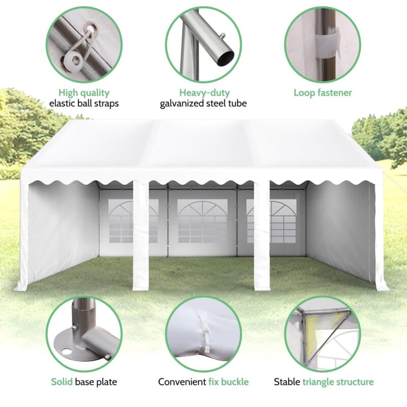 Summit Living 16' X 20' Outdoor Party Tent Heavy Duty Event Canopy Tents with 6 Removable Sidewalls White - Image 4