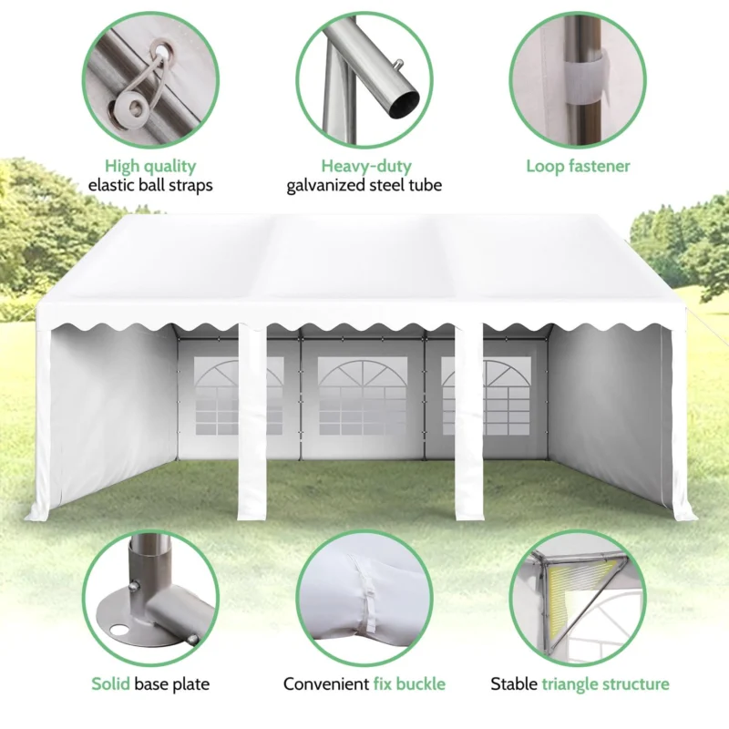 Summit Living 16' X 20' Outdoor Party Tent Heavy Duty Event Canopy Tents with 6 Removable Sidewalls White - Image 4