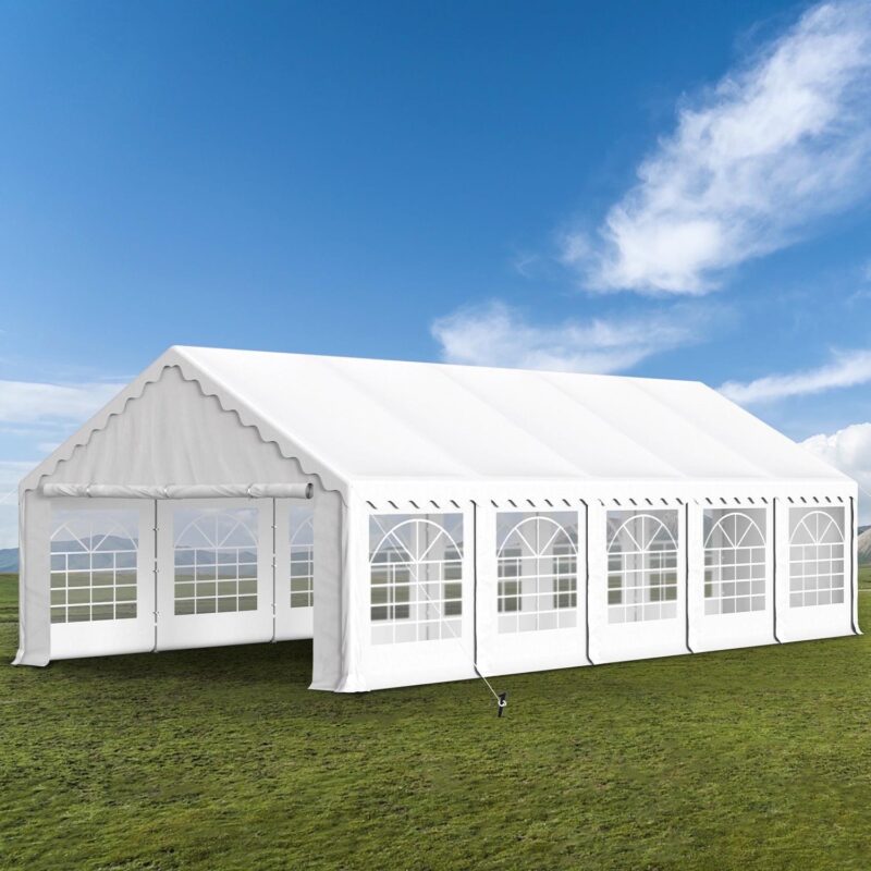 Summit Living 16a x 32a Party Tent with 10 Removable Sidewalls Outdoor Event Canopy Tents for Outside - White