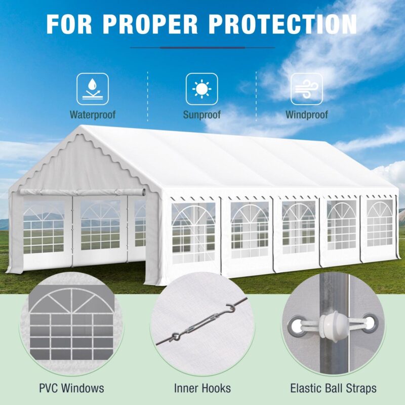 Summit Living 16a x 32a Party Tent with 10 Removable Sidewalls Outdoor Event Canopy Tents for Outside - White - Image 4