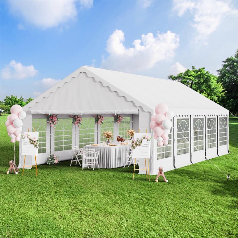 Summit Living 16a x 32a Party Tent with 10 Removable Sidewalls Outdoor Event Canopy Tents for Outside - White - Image 3