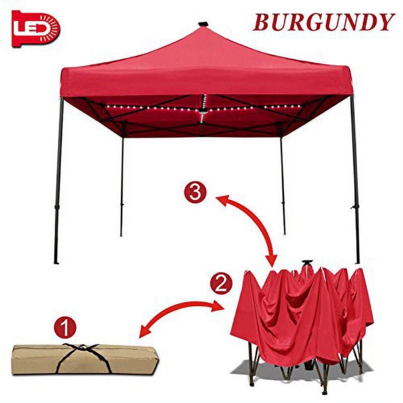 Sunny 10'X10' Instant Canopy Pop Up Tent with Solar LED Lighting Shelter Shade w Bag (Burgundy) - Image 3