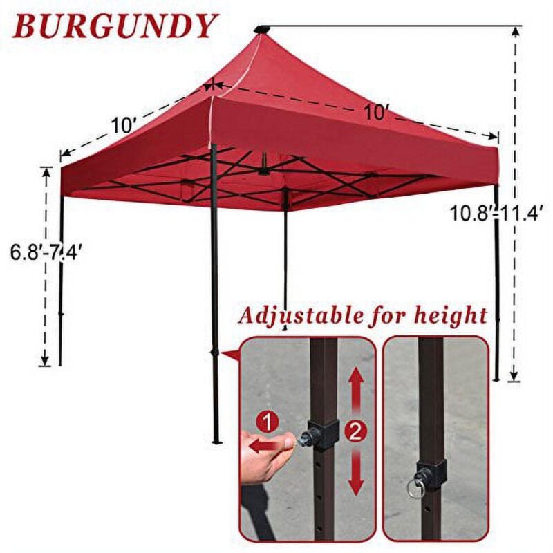 Sunny 10'X10' Instant Canopy Pop Up Tent with Solar LED Lighting Shelter Shade w Bag (Burgundy) - Image 2